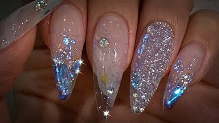 sub 셀프네일 💕 안보면 진심후회✨ nail art  clear nails  ice nails  aurora  glass nails [upl. by Marcy]