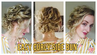 Easy Curly Side Bun Updo Tutorial [upl. by Boony]