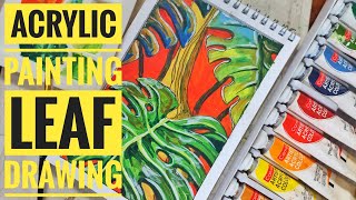 Easy and Colourful Topical Leaf Arylic Painting  StepbyStep Tutorial [upl. by Aihsa]