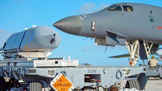 Total superiority AGM158 cruise missiles are loaded into a B1B Lancer [upl. by Laurinda]