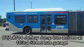 CTA J14 Jeffery Jump bus arrives at 103rd Street bus garage  091116 [upl. by Thurmond594]