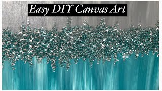 Bling Canvas Painting with Crushed Glass and Glitter  Turquoise  Teal  DIY [upl. by Terti482]