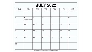 Printable July 2022 Calendar Templates with Holidays  Wiki Calendar [upl. by Herod]