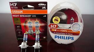 OSRAM NIGHT BREAKER 220 vs Philips XtremeVision Gforce [upl. by Dlnaod476]