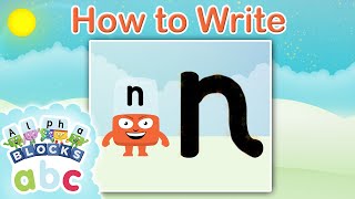 officialalphablocks  Learn How to Write the Letter N  Bouncy Line  How to Write App [upl. by Kipton]