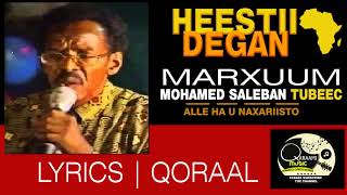 Mohamed Saleebaan Tubeec heestii adigaan dareenkiyo lyrics qaraami channel [upl. by Limak]