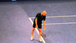 Sampras Vs Agassi MSG 2011 Agassi Serve and Forehand in slow motion [upl. by Akierdna]