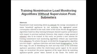 Training Nonintrusive Load Monitoring Algorithms Without Supervision From Submeters [upl. by Katha]