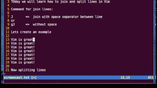 Vim Tutorial  Join and Split Lines [upl. by Angy]