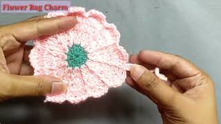 Crochet Flower Bag Charm Tutorial  Learn How To Crochet Flower Charms Step By Step For Beginners [upl. by Meg]