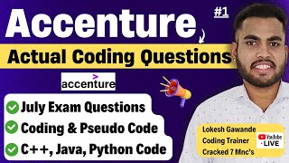 🔥Accenture Coding Questions and Answers 2024  Actual Coding Questions Pseudo Code  Live Class1 [upl. by Salinas159]