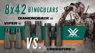 Vortex Binoculars CROSSFIRE HD 8x42 vs VIPER HD 8x42 vs DIAMONDBACK HD 8x42 \ Field Test Comparison [upl. by Acnalb]