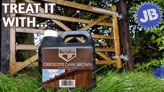 Using Bartoline Dark Brown Creocote  Oil based wood treatment on a gate and posts [upl. by Phylys579]