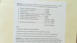 Comptabilité analytique  coût variable seuil de rentabilité fiche 8 [upl. by Nybbor]