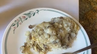 Biscuits And Gravy Casserole With Sausage And Eggs  Make Ahead Breakfast Dish [upl. by Pruchno247]