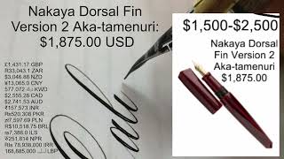 Nakaya Dorsal Fin Version 2 Akatamenuri fountain pen price in 16 currencies 187500 USD [upl. by Uhsoj]