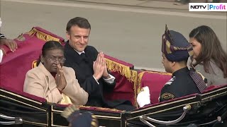 Republic Day Chief Guest Macron amp President Murmu Arrive At Kartavya Path In Special Carriage [upl. by Yemac]