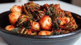 Ponytail Kimchi Chonggak kimchi 총각김치 [upl. by Enyrehtak]