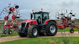 New Massey Ferguson 8s delivery walk around  hay turner and twin rotor rake [upl. by Schreib]