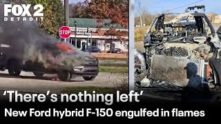 Hybrid Ford F150 truck ignites into flames on the road [upl. by Nerrawed545]