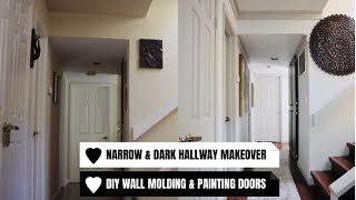 DIY Narrow amp Dark Hallway Makeover  Baseboard Crown Molding Painted Doors amp Fire Alarm Update [upl. by Kahle242]