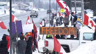 Ontario crowd cheers on antivaccine mandate truck convoy [upl. by Lleroj]