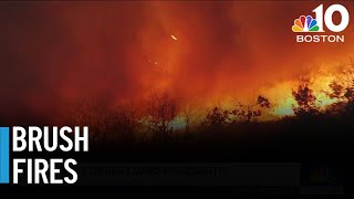 Brush fire battle continues across Mass [upl. by Jacenta]