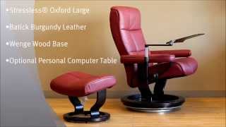 Stressless Oxford Recliner Chair Batick Burgundy Leather  Wenge Wood Base  Personal Computer Table [upl. by Neron]