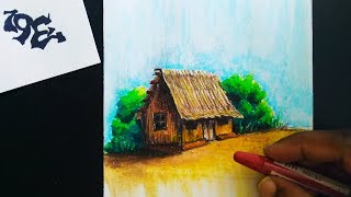 House drawing with Oil pastels  Easy Drawing with oil pastel tutorial [upl. by Town]