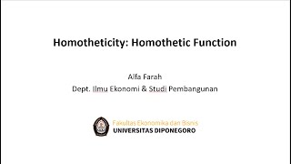 Alat Homotheticity amp Homothetic Function [upl. by Dranyl]