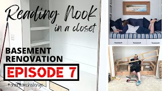 DIY BuiltIn Reading Nook In A Closet  Basement Renovation  One Room Challenge EPISODE 7 [upl. by Downing]