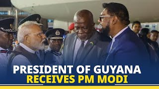 LIVE President Irfaan Ali of Guyana warmly receives PM Modi at airport [upl. by Werby]