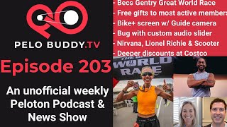 Pelo Buddy TV 203  Becs Gentry 2nd in Great World Race Free Gifts for Most Active Peloton Members [upl. by Sherwynd]