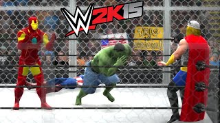 HULK VS AVENGERS CAPTAIN AMERICA amp THOR amp IRON MAN  WWE 2K15 [upl. by Aletsirc]