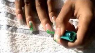 Silver Glitter Acrylic Nails w Holly design At Home [upl. by Rainah]