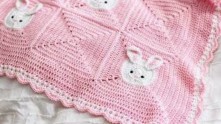 SO CUTE 🥰 An ADORABLE Bunny Crochet Baby Blanket Tutorial 👏❤️ [upl. by Romain]