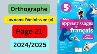 Orthographe mes apprentissages en français 5 AEP page 21 Edition 20242025 [upl. by Yclehc]