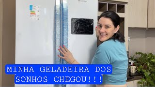 MINHA GELADEIRA CHEGOU ELA É ENORMEE 😱 GELADEIRA BRASTEMP BRO85AK 3 PORTAS COR BRANCA 🥰 [upl. by Ewolram]