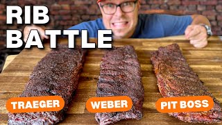 3 Racks of RIBS 3 PELLET GRILLS  ULTIMATE RIB BATTLE  Traeger VS Weber VS Pit Boss [upl. by Narat]