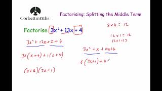 Splitting the Middle Term  Corbettmaths [upl. by Ateloiv]