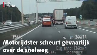 Op de A1 scheurt de motorrijdster gevaarlijk voorbij  RTV Utrecht [upl. by Ajay]