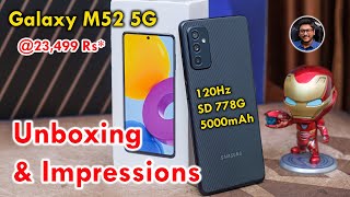 Galaxy M52 5G Unboxing amp Impressions ⚡ Sleekest M series Phone [upl. by Lleuqar]