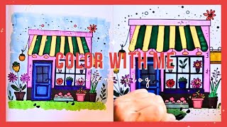 Color with Me Ep 7  Flower Shop Coloring Page  Bold amp Easy ASMR Coloring for Stress Relief 🌸 [upl. by Refynnej]