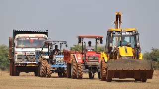 JCB 3dx Eco Loading Mud Swaraj 744 Tractor and Mahindra 605 Di with Tata 2518 Truck [upl. by Nannahs]