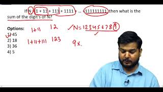 Q1 If N  1  11  111  1111  … 111111111 then what is the sum  SSCCGL Maths Questions [upl. by Chenay]