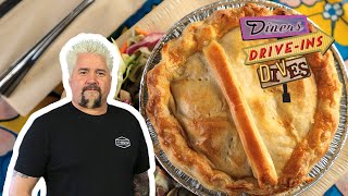 Guy and Hunter Fieri Eat New Zealand Mince amp Cheese Pie  Diners DriveIns and Dives  Food Network [upl. by Aerdnwahs]