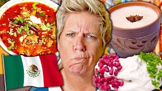 Americans Try Mexican Food For The First Time Menudo Chapulines Chiles en Nogada [upl. by Claman822]