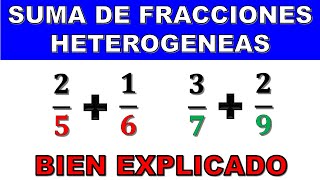 SUMA DE FRACCIONES HETEROGENEAS O CON DIFERENTES DENOMINADORES [upl. by Nolrev]