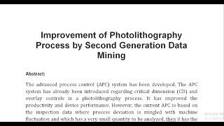 Improvement of Photolithography Process by Second Generation Data Mining [upl. by Leda]