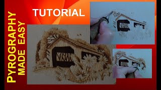 Wood Burning For Beginners  COVERED BRIDGE  pyrography tutorial [upl. by Gianna]